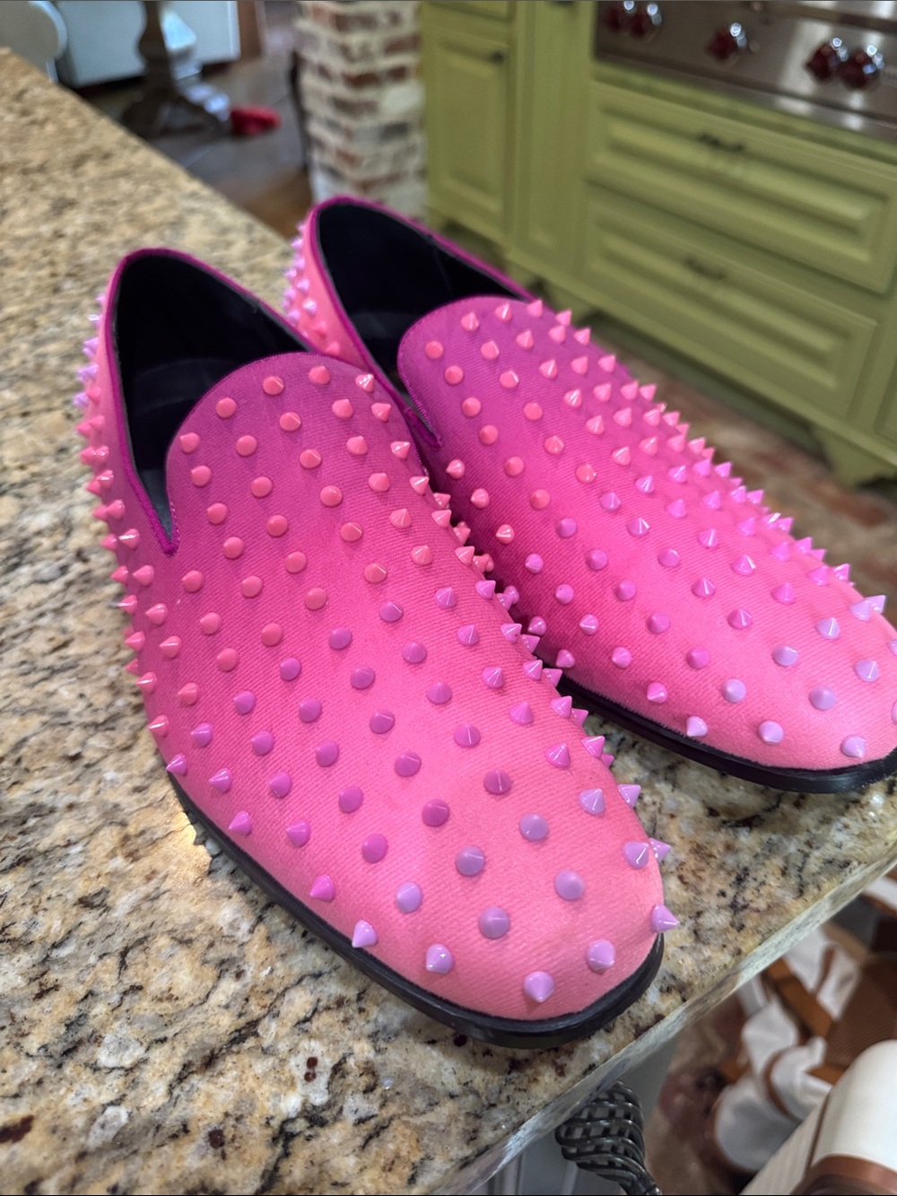 Men's Pink Spiked Slip-On Loafers